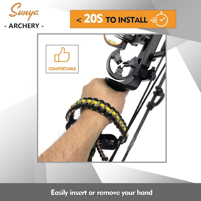 Sunya Archery Bow Wrist Sling, 550 Paracord Strap Comfortable on Hand.100% Full Grain Leather Yoke, Multiple Camo Colors.Fit Compound Bow Stabilizer & Recurve. - Image 3