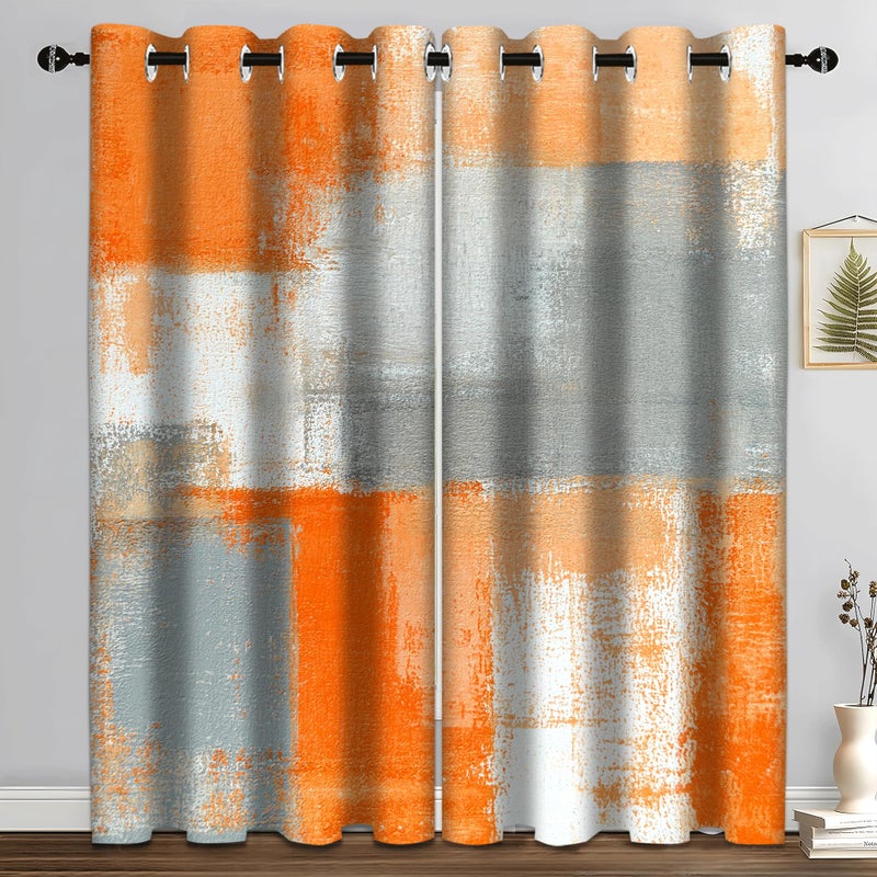 iTapnoom Abstract Orange Grey Blackout Curtains, Beige Aesthetic Art Painting Window Drapes Darkening Grommet Window Curtains for Living Room Bedroom Decor 2 Panels 52"x84" Inch - Image 1