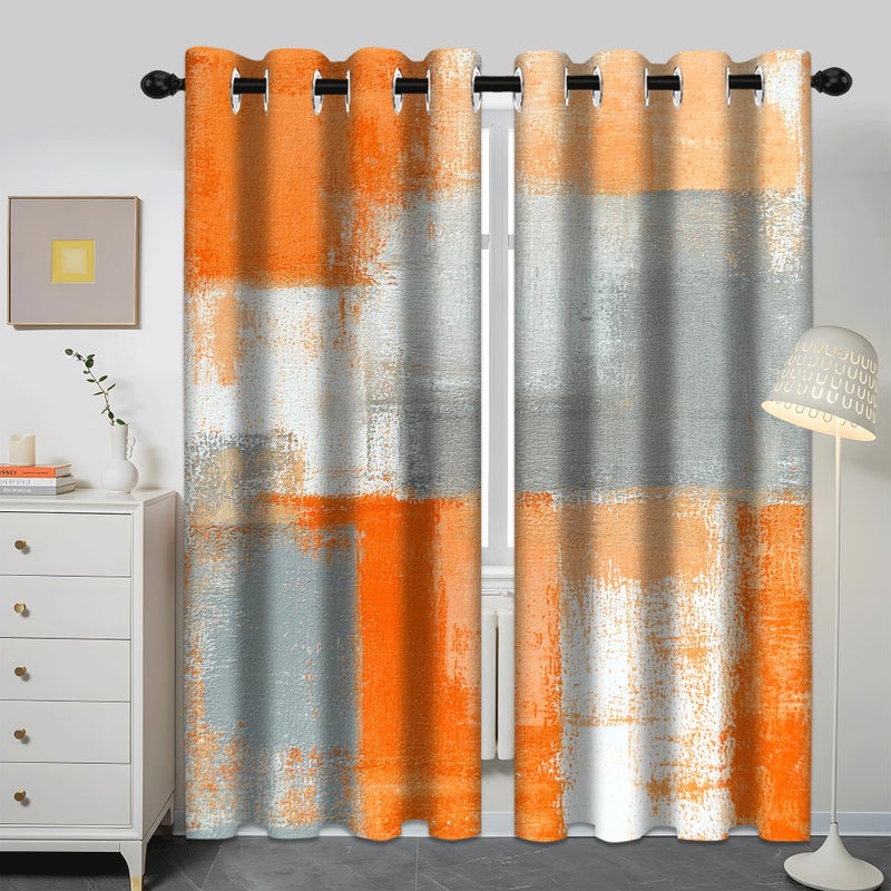 iTapnoom Abstract Orange Grey Blackout Curtains, Beige Aesthetic Art Painting Window Drapes Darkening Grommet Window Curtains for Living Room Bedroom Decor 2 Panels 52"x84" Inch - Image 3