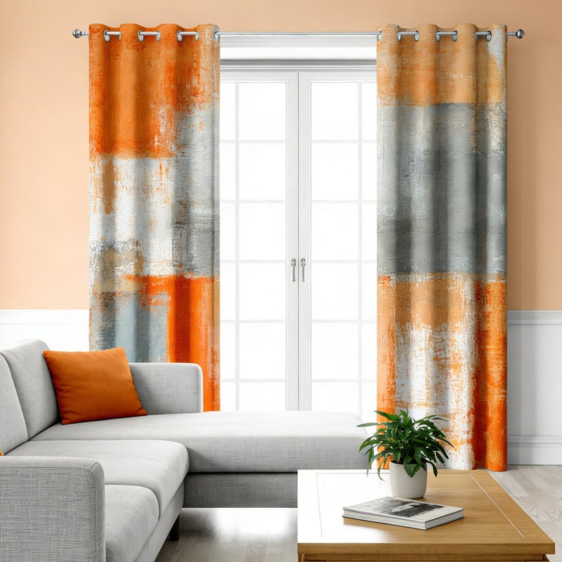iTapnoom Abstract Orange Grey Blackout Curtains, Beige Aesthetic Art Painting Window Drapes Darkening Grommet Window Curtains for Living Room Bedroom Decor 2 Panels 52"x84" Inch - Image 2