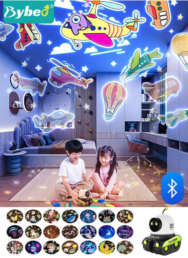 Bybeo Night Light Projector for Kids, Star Projector & Bluetooth Music, Robot Night Light, Rechargeable Lamp, Boy's Birthday Gift for Bedroom Decor, 360° Rotation and Bluetooth, 21 Scenes+6 Lights+ Music  - Image 1