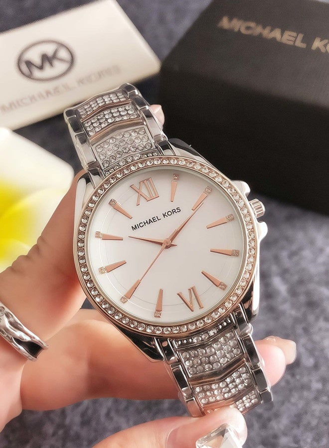 MK Michael Kors Classic Men's and Women's Fashion Multi functional Alloy Round Quartz Watch Stainless Steel Strap 38CM - Image 1