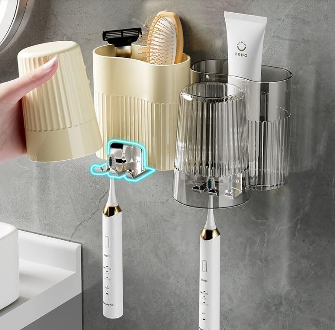 Apexx Modern Wall-Mounted ABS Plastic Toothbrush Holder with 2 Brush Slots, Space-Saving Design, No Power Required, Bathroom Organizer, Multi-Color (Pack of 1) - Image 5