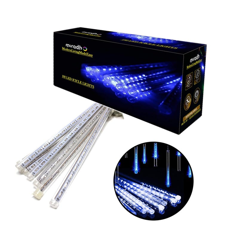 MIRADH Rain Drop LED Meteor Shower 192 LEDs 8 Tubes (11.8") | Icicle Falling Effect for Diwali, Christmas, New Year, Home & Outdoor Decoration, Balcony, Tree, Party Decor (Blue) - Image 2