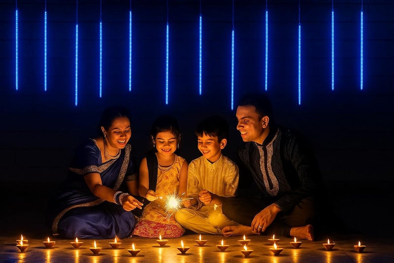 MIRADH Rain Drop LED Meteor Shower 192 LEDs 8 Tubes (11.8") | Icicle Falling Effect for Diwali, Christmas, New Year, Home & Outdoor Decoration, Balcony, Tree, Party Decor (Blue) - Image 4
