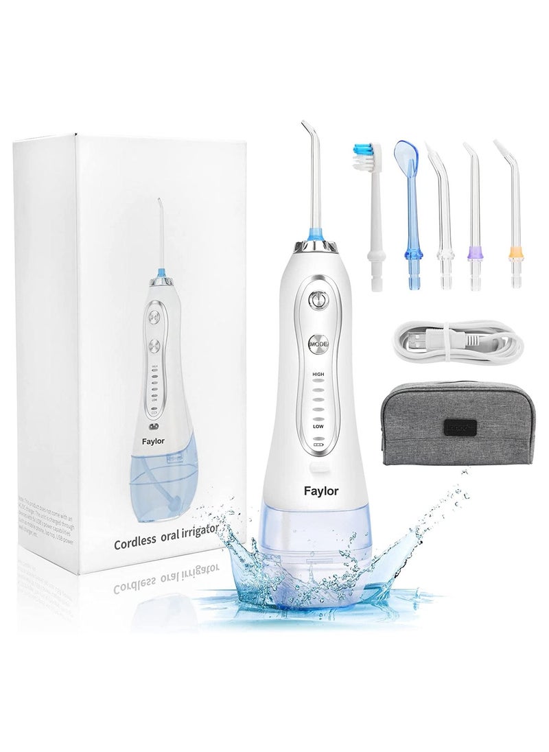 Faylor - 300ML Water Flosser Cordless for Teeth,Electric Teeth Flosser Dental with 5 Modes and 6 Jet Tips, IPX7 Waterproof, USB Charged Portable Teeth Cleaner with Travel Bag - Image 1