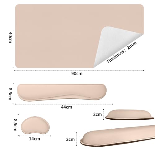 Bloss Leather Desk Pad and Keyboard Wrist Rest, Large Mouse Pad + Keyboard Pad+Mouse Wrist Support, Non-Slip Desk Mat Protector for Office, Home (35.4×15.7 Inches,Beige) - Image 3