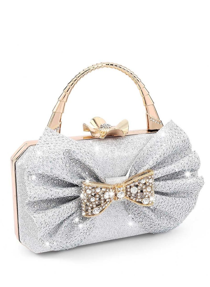SYOSI Clutch Purse Evening Bag Handbag for Women Glitter Sparkling Silver Pleated Crossbody Bag for Wedding Prom Party Engagement Club  - Image 1