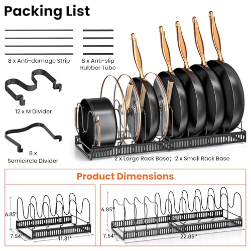 MUDEELA 2 Pack Pots and Pans Organizer Rack for under Cabinet, Expandable Pot Lid Kitchen Cabinet Organizer Holder with 10 Adjustable Compartment Cutting Board Organizer for Pan Lid, Bakeware Sheet - Image 3