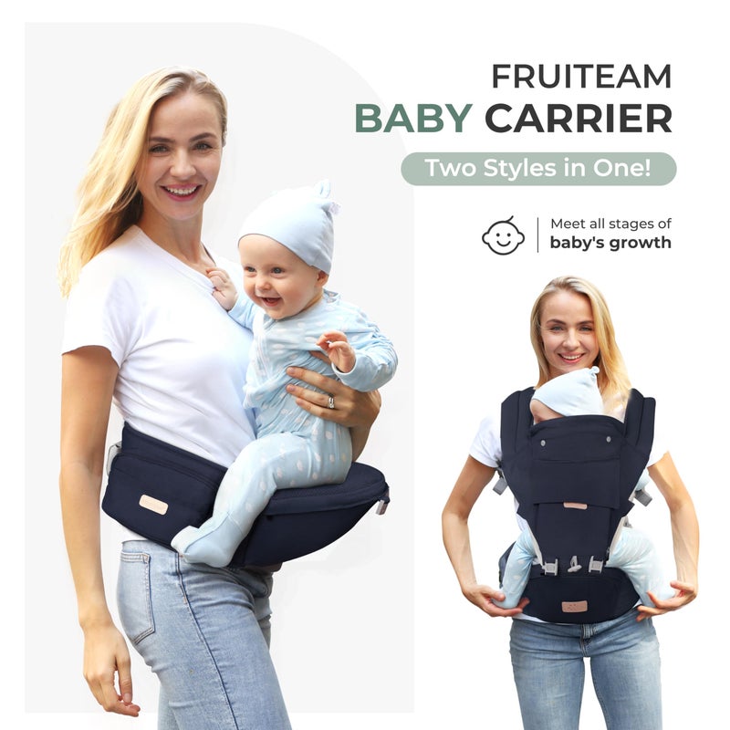 FRUITEAM 6-in-1 Baby Carrier with Waist Stool, Adjustable for Breastfeeding, One Size Fits All - Adapt to Newborn, Infant & Toddler (Navy) - Image 4