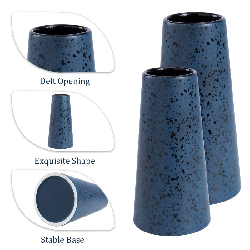 Bdor Ceramic Vase, Flower Vase Set of 2, Blue Vase for Room Decor, Modern Farmhouse Home DÃ©Cor Accents, Living Room Decor, Book Shelf, Mantel and Minimalism Dining Coffee Table Decor. - Image 4