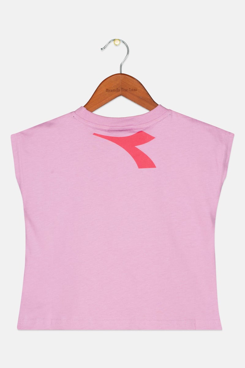 DIADORA Toddlers Girl Cap Sleeve Brand Logo Tops, Lilac Combo - Image 2