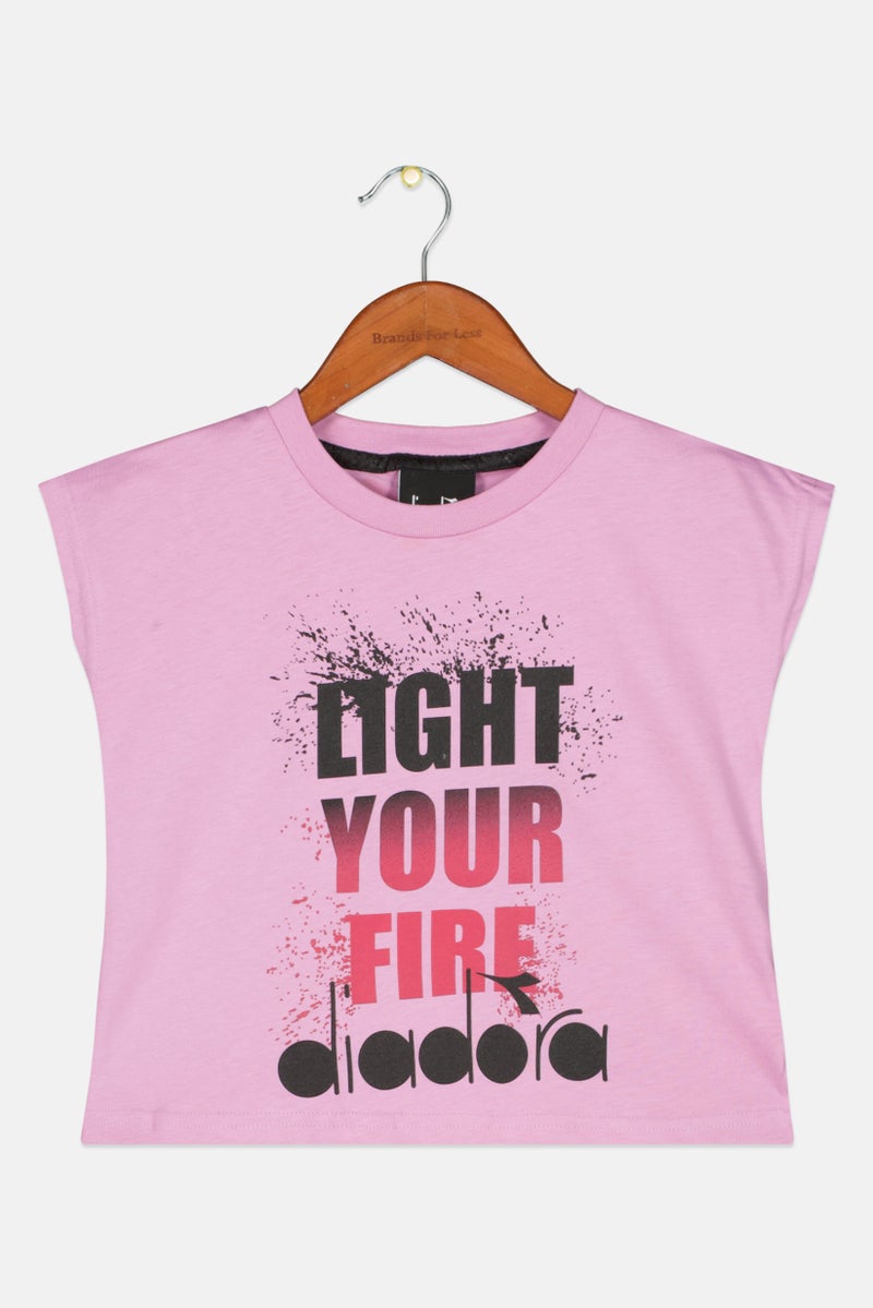 DIADORA Toddlers Girl Cap Sleeve Brand Logo Tops, Lilac Combo - Image 1