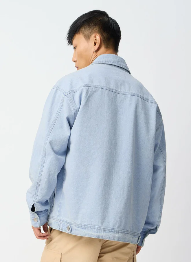 The Souled Store  The Souled Store Men's Oversized Fit Printed Blue Denim Jacket  | Best Price UAE