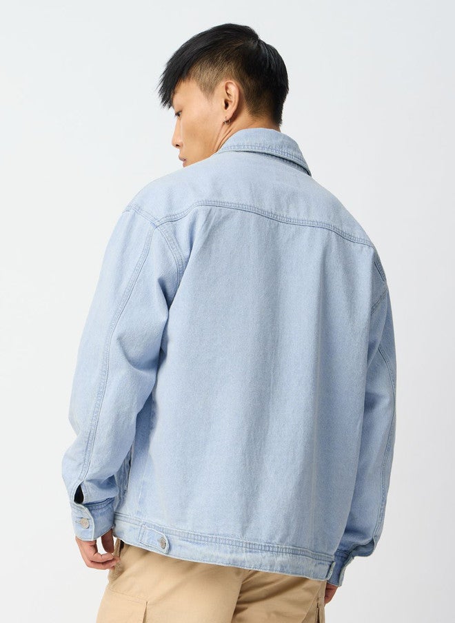 The Souled Store Men's Oversized Fit Printed Blue Denim Jacket - Image 4