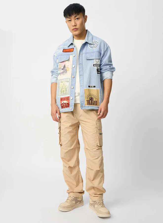 The Souled Store  The Souled Store Men's Oversized Fit Printed Blue Denim Jacket  | Best Price UAE