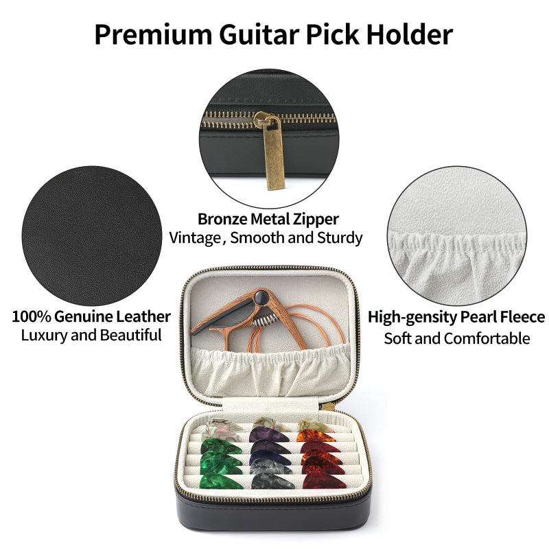 NGVRC Genuine Leather Guitar Pick Case Holder Box, Acoustic Electric Guitar Accessories Gift for Guitar Player (Black) - Image 4