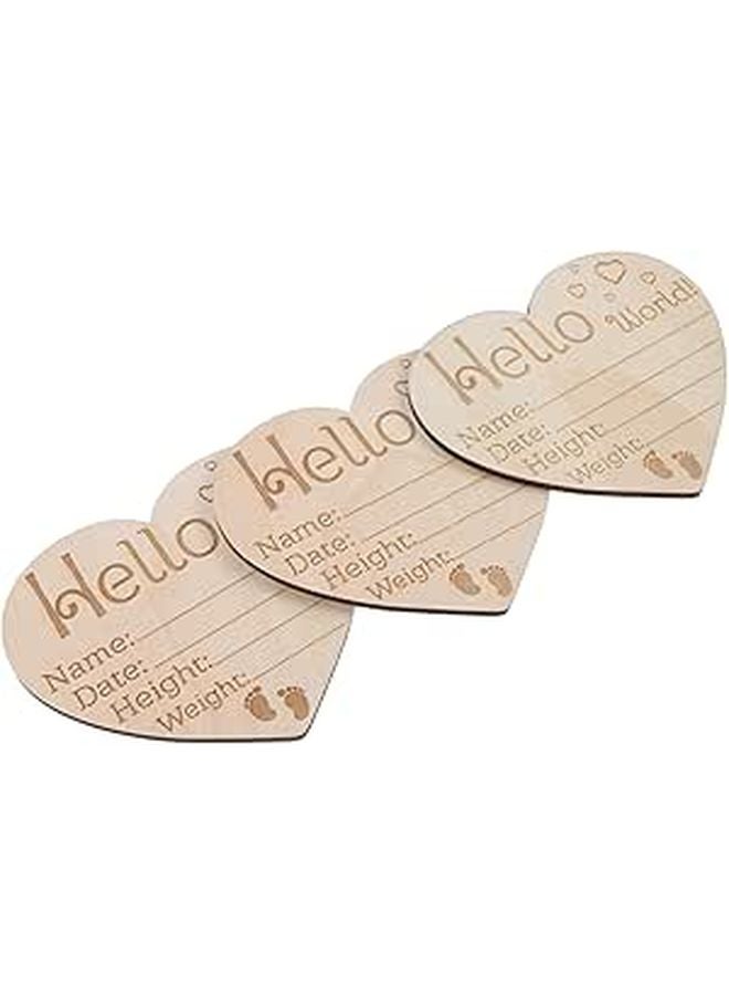 3Pcs White Wooden Heart Shaped Newborn Announcement Sign Nursery Photography Prop - Image 1