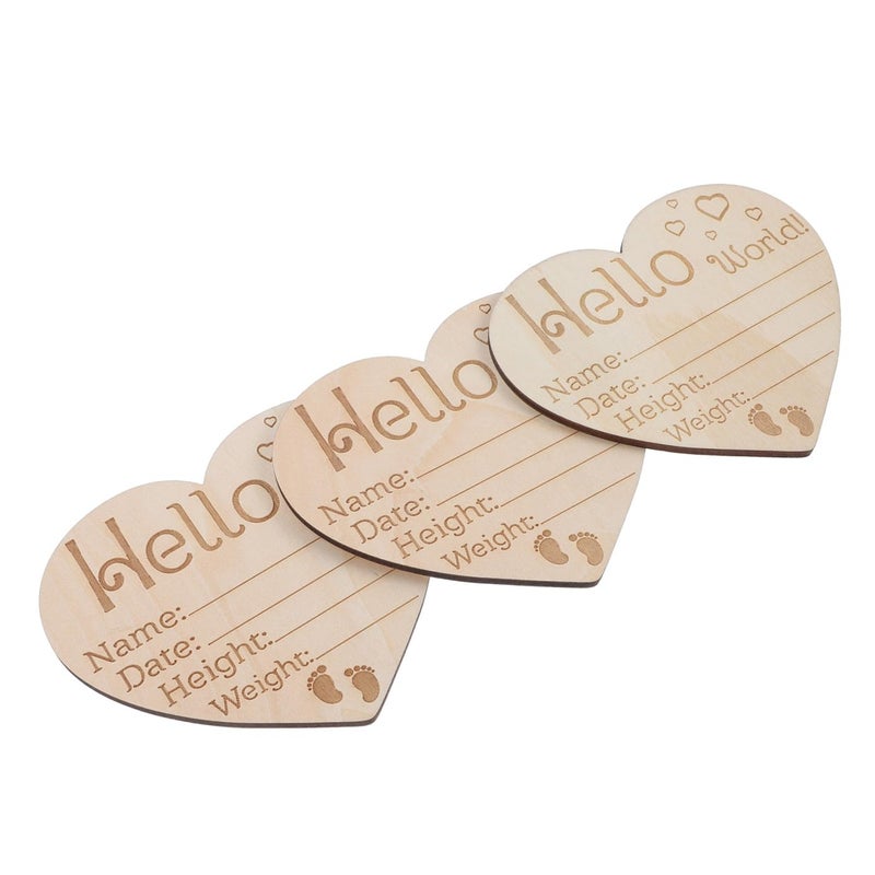 3Pcs White Wooden Heart Shaped Newborn Announcement Sign Nursery Photography Prop - Image 2