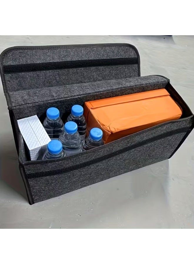 Car Trunk Organizer Folding Storage Bag Multi-Compartment Canvas Organizer with Handle Durable Interior Storage for SUV Sedan Truck Universal Fit - Image 4