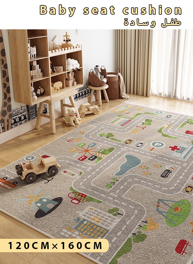 Kids Carpet Playmat Rug,Soft Kids Rug Carpet Play Mat for Baby Boys Girls,Car Rug for Kids Cars, Non-Slip Map, Town City Road Rug for Playroom Bedroom, Track Rug Car Play Rug for Kids, Kids Baby Children Educational Road Traffic Play Mat 120×160cm  - Image 1