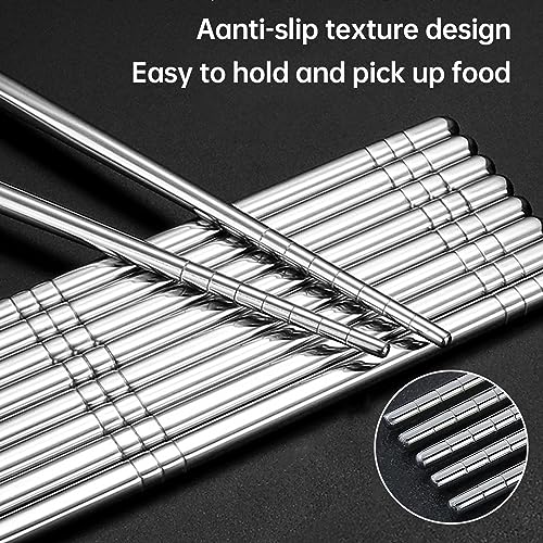 Tiokin Premium Reusable Stainless Steel Chopsticks - 5 Pairs, 9.5 Inch, Square, Non-Slip, Dishwasher Safe, Use for Home, Kitchen, Hotel, Restaurant - Image 3