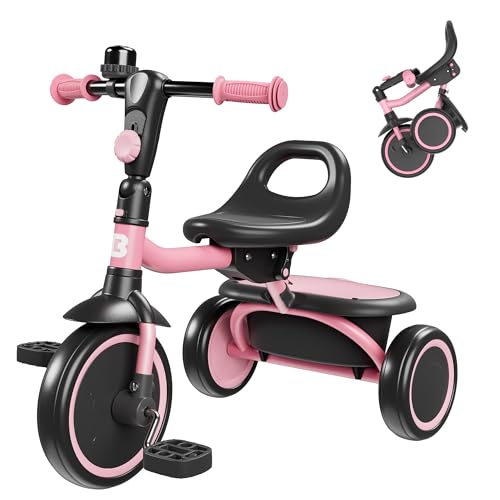 besrey Toddler Tricycle with Bell Kids Tricycle Age 18 Months to 5 Years Kids Trike Toddler Bike for 24 Year Olds Baby Bike Gifts Toys for Boys Girls Pink - Image 1