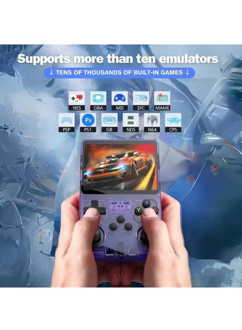 OasisLink Handheld Retro R36S Game Console Linux System With 64G TF Card, 20000+ Games, Retro Video Game Console 3.5 Inch IPS Screen Purple - Image 1