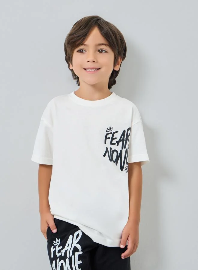 Styli Kids Off-White Cotton Graphic Print T-Shirt