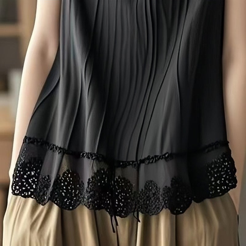 Cotton And Linen Lace Hem Camisole Outer Wear For Women Plus Size Fat Mm Belly-Covering Sleeveless Babydoll Top - Image 5