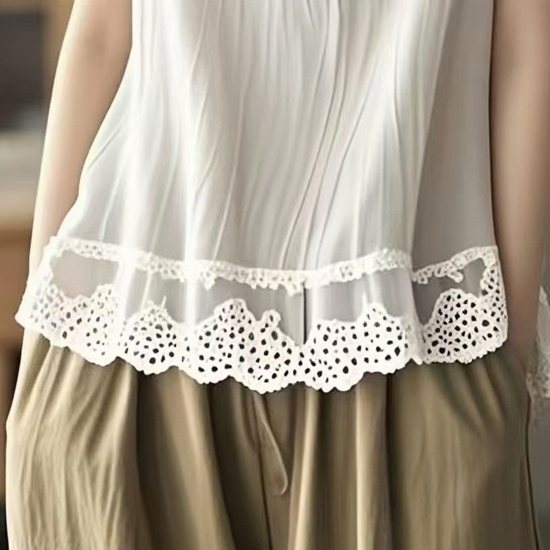 Cotton And Linen Lace Hem Camisole Outer Wear For Women Plus Size Fat Mm Belly-Covering Sleeveless Babydoll Top - Image 4