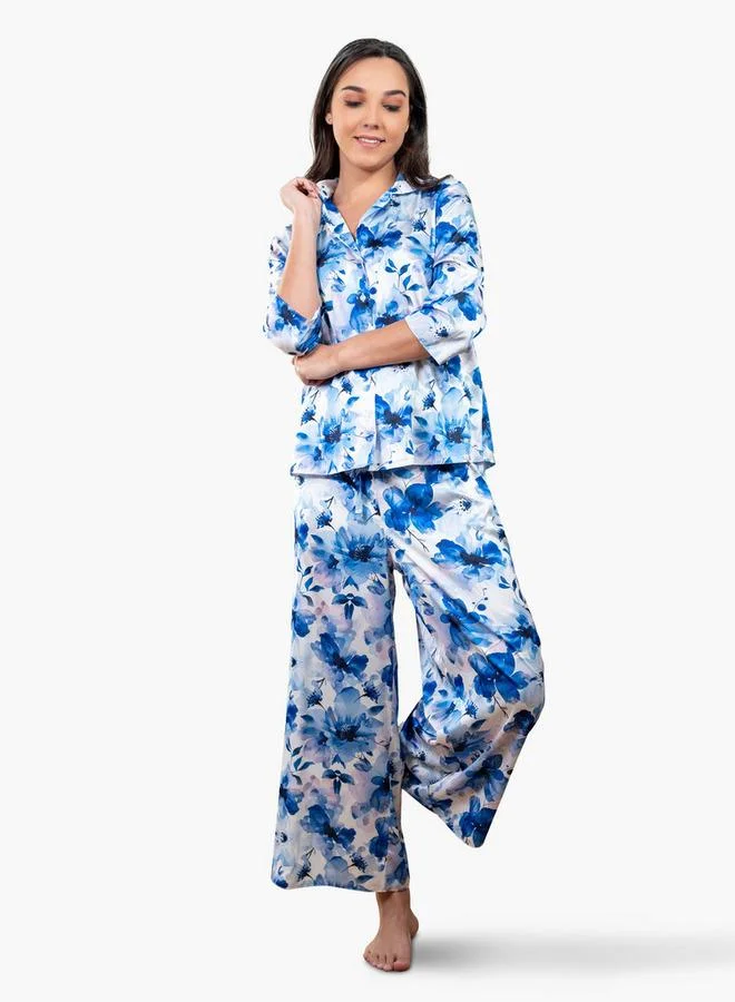 Aadaraya Aadaraya Floral Print Shirt and Pyjama Set