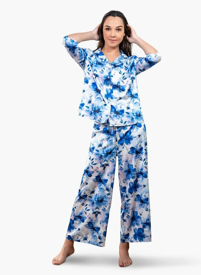 Aadaraya Aadaraya Floral Print Shirt and Pyjama Set