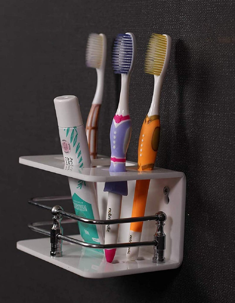 McMus Acrylic Toothbrush & Toothpaste Holder/Stand/Tumbler Wall Mounted for Home and Bathroom Stand Organizer Rack Wall Mount - Image 2