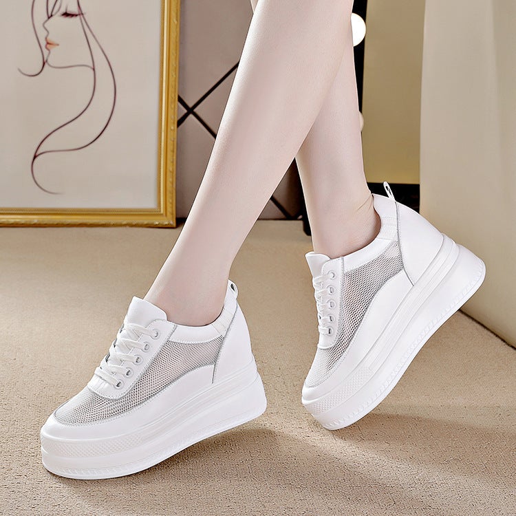 Trendy Sunday 2024 Autumn New Style High Breathable Inner Height Women'S Shoes Mesh White Shoes Casual Sneaker - Image 3