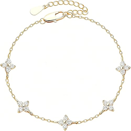 FFZDENA Bracelet for Women, Four Leaf Clover, Elegant Tennis Bracelet for Usually Occasions, Stylish Hand Cuff Bracelet with Chain Design (Golden) - Image 1