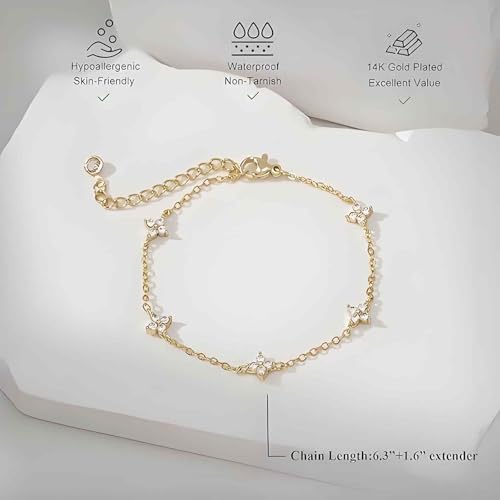 FFZDENA Bracelet for Women, Four Leaf Clover, Elegant Tennis Bracelet for Usually Occasions, Stylish Hand Cuff Bracelet with Chain Design (Golden) - Image 2