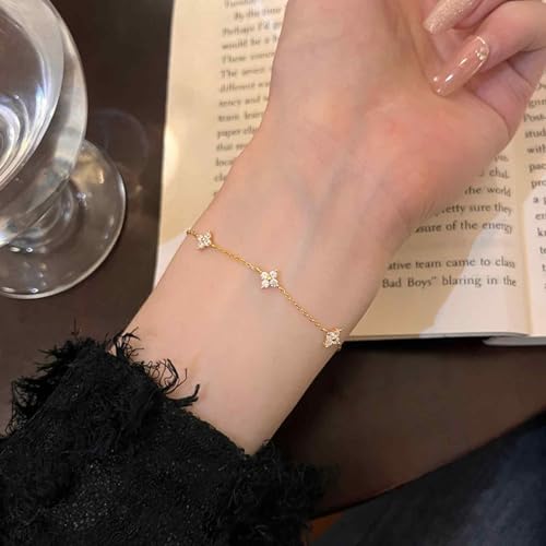FFZDENA Bracelet for Women, Four Leaf Clover, Elegant Tennis Bracelet for Usually Occasions, Stylish Hand Cuff Bracelet with Chain Design (Golden) - Image 5