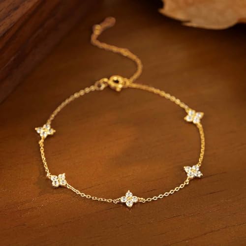FFZDENA Bracelet for Women, Four Leaf Clover, Elegant Tennis Bracelet for Usually Occasions, Stylish Hand Cuff Bracelet with Chain Design (Golden) - Image 4