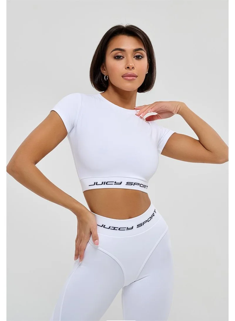 Bona Fide Midi Rash Juicy White Midi Rash Juicy Crop Gym Top for Women | Best Price UAE