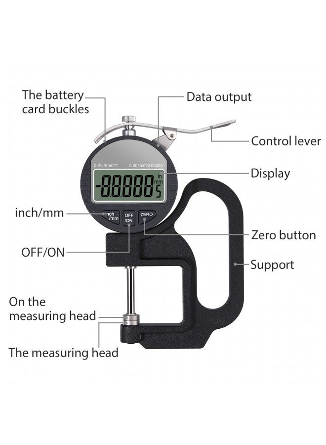 Neoteck Digital Thickness Gauge 1 inch/25.4mm, 0.00005"/ 0.001mm, Thickness Meter Precise Electronic Micrometer with LCD Display - Image 3