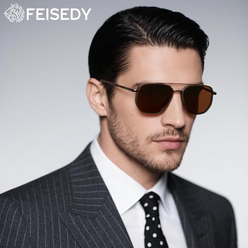 FEISEDY Polarized Aviator Sunglasses for Men Square Retro Metal Frame UV 400 Protection TAC Lens B0329 - Image 3