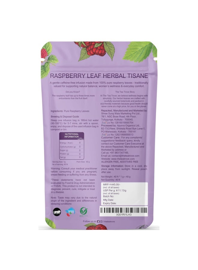 The Tea Trove Organic Red Raspberry Leaf Tea Bags - 40 Pyramid Caffeine Free Raspberry leaf tea Bag in Resealable pouch to Support Women’s Wellness, 40 g - Image 2