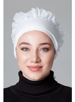 Nanak White Combed Cotton Frilly Non-Slip Bonnet  - Image 4