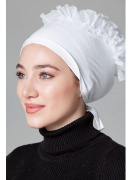 Nanak White Combed Cotton Frilly Non-Slip Bonnet  - Image 5