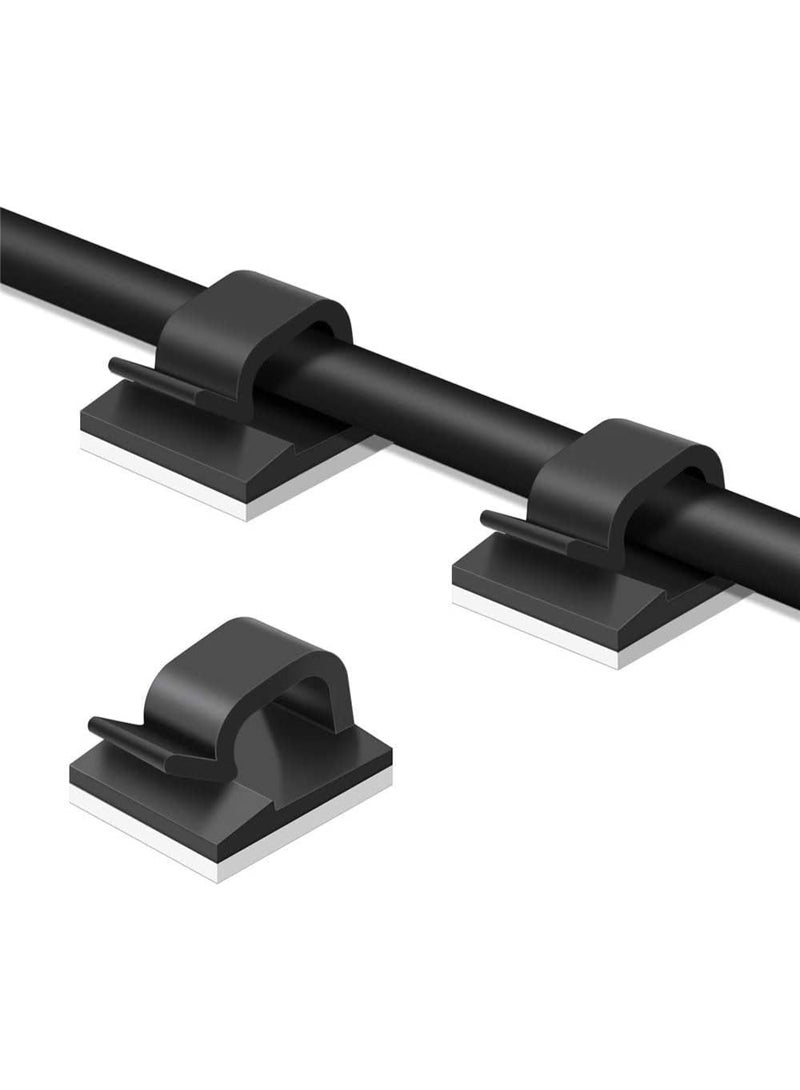 50 مشبك كابلات، منظم كابلات لاصق، حامل أسلاك متين لإدارة الكابلات للسيارة، المكتب والمنزل (أسود) - Image 1