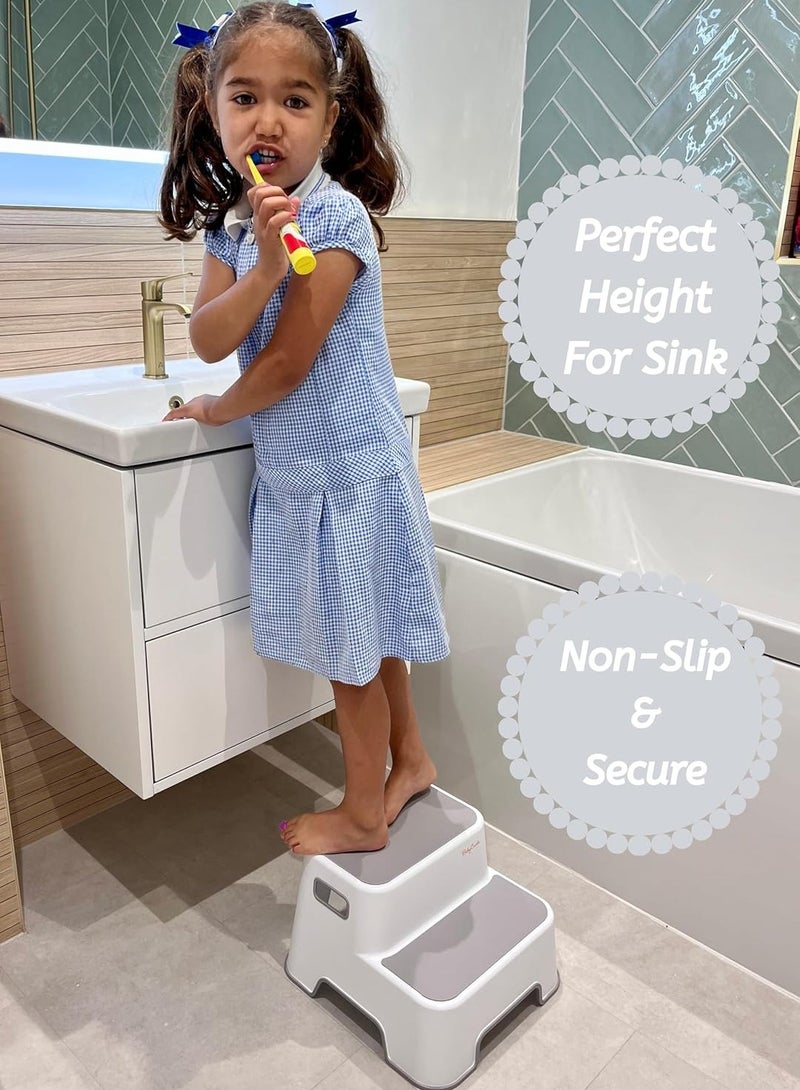 Childrens Double Step Stool – Non-Slip 2 Step Up for Toddlers with Handles, Sturdy for Kids Potty Training, Bathroom  Kitchen Use – Supports up to 100kg - Image 4
