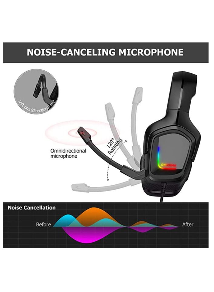 Phone Planet Gaming Headphone with Line,K20 RGB Camo Headphone Gaming Headset with Microphone LED Light Realistic Stereo Sound Computer Gamer Earphone Black  - Image 3
