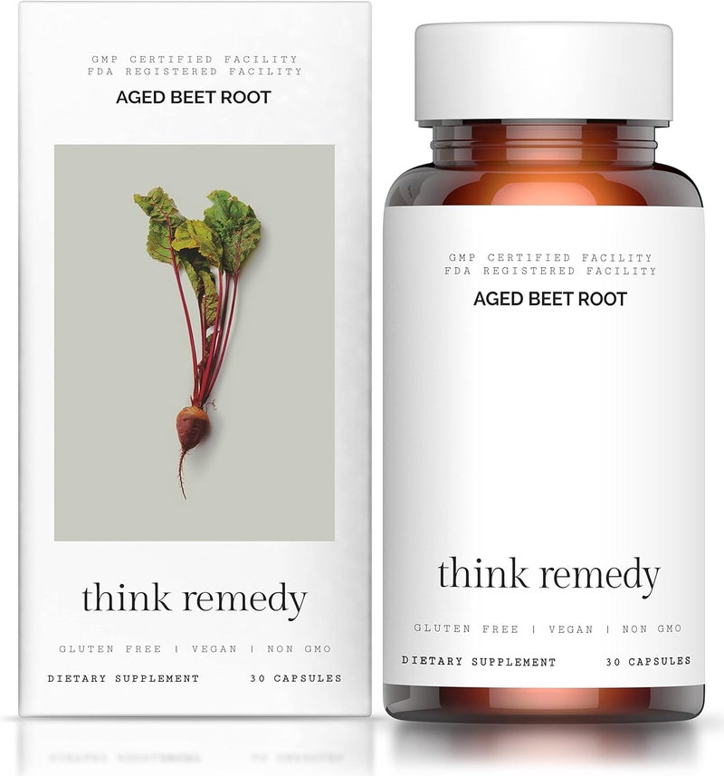 Think Remedy كبسولات جذر الشمندر aged  حبوب الشمندر للطاقة  مسحوق جذر الشمندر العضوي  مكمل أكسيد النيتريك  نترات بدون سكر  30 كبسولة  مكمل جذر الشمندر  سوبر - Image 1