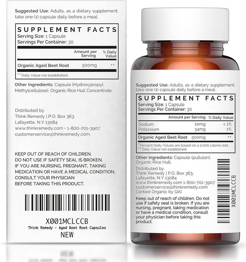 Think Remedy كبسولات جذر الشمندر aged  حبوب الشمندر للطاقة  مسحوق جذر الشمندر العضوي  مكمل أكسيد النيتريك  نترات بدون سكر  30 كبسولة  مكمل جذر الشمندر  سوبر - Image 4